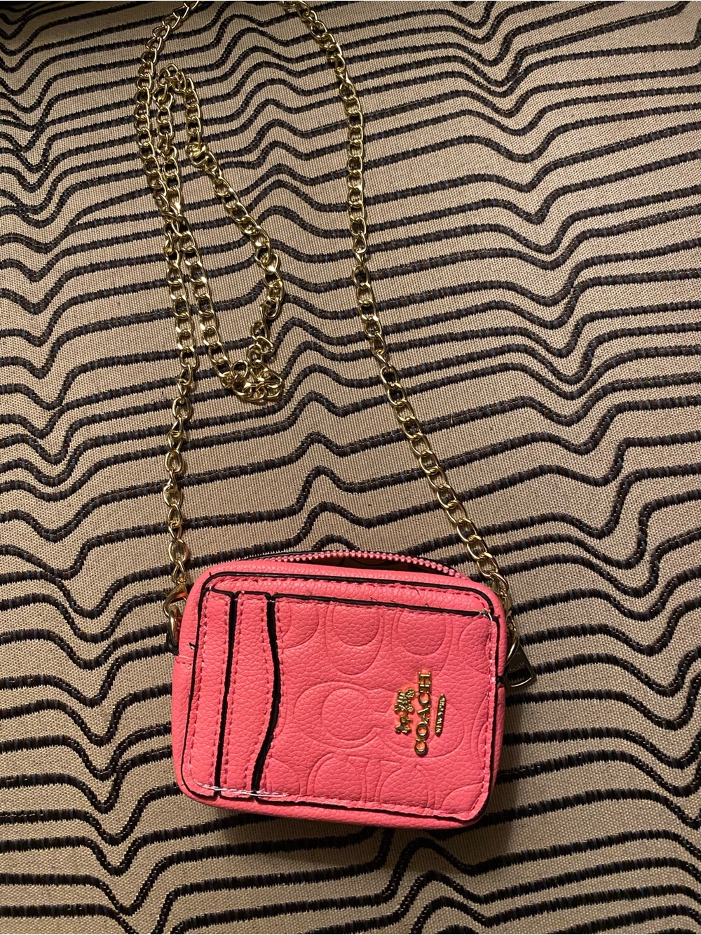 Coach Pink Mini Crossbody Card Case with Gold Chain